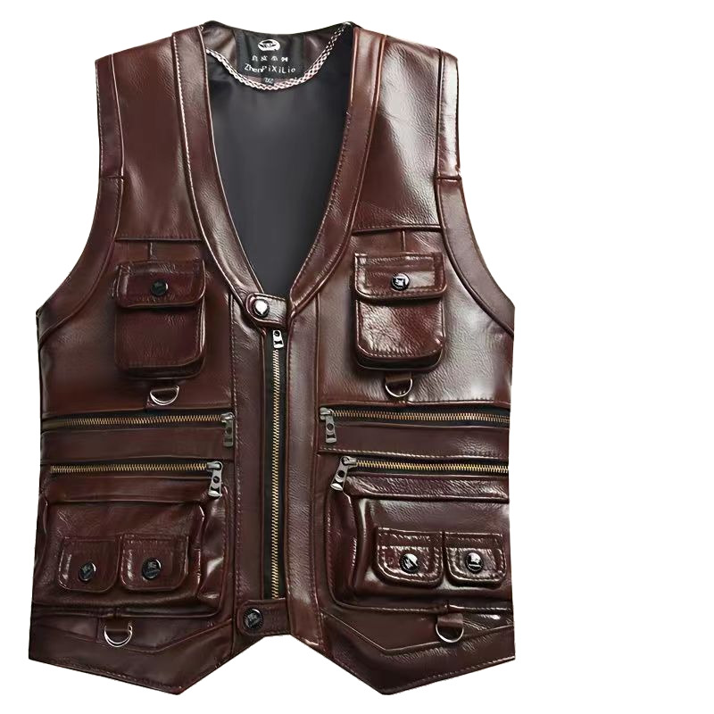 2025 Cowhide Genuine Leather V - Leather Work Vest ulasan dan harga
