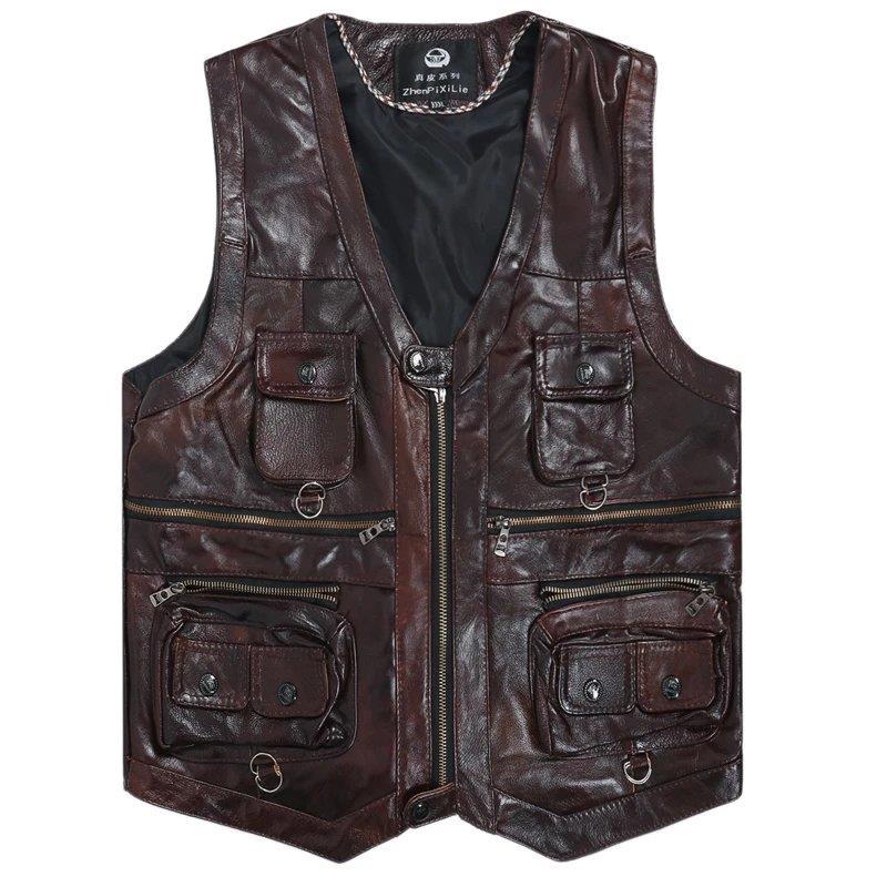 2025 Cowhide Genuine Leather V - Leather Work Vest ulasan dan harga