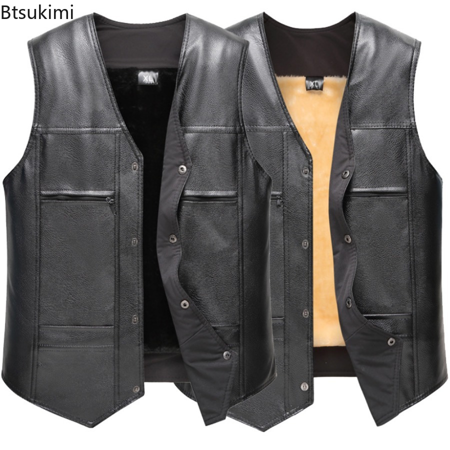 Autumn Winter New Men's Leathe - Leather Work Vest ulasan dan harga
