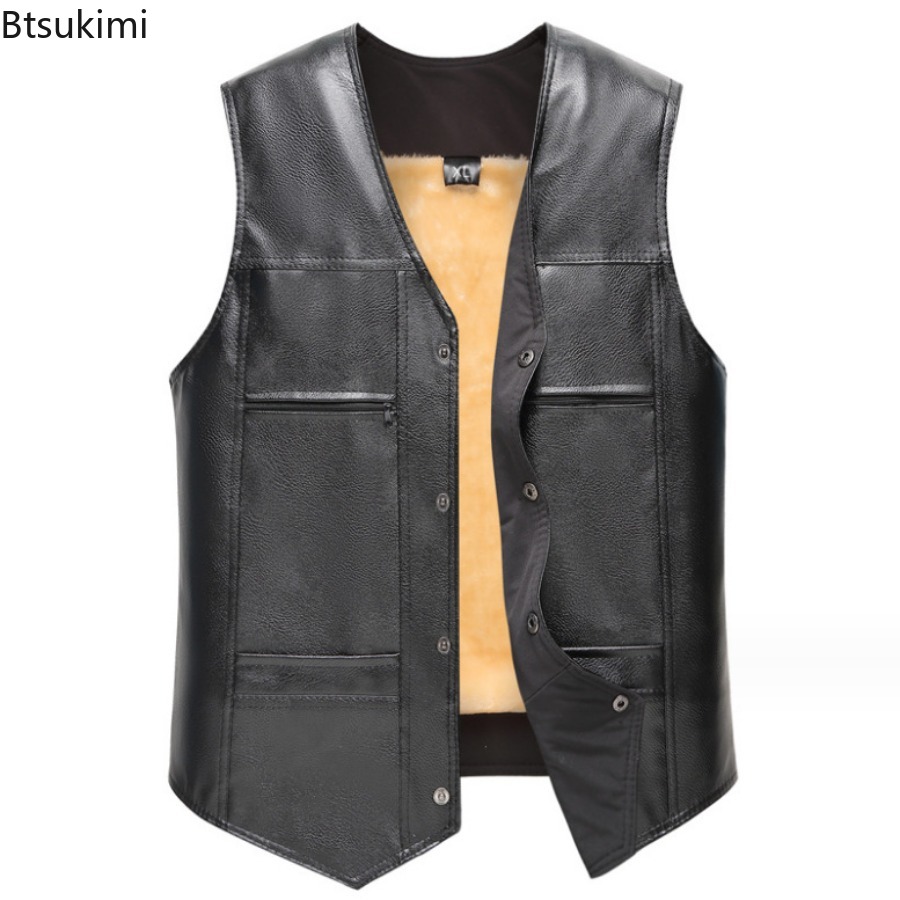 Autumn Winter New Men's Leathe - Leather Work Vest ulasan dan harga