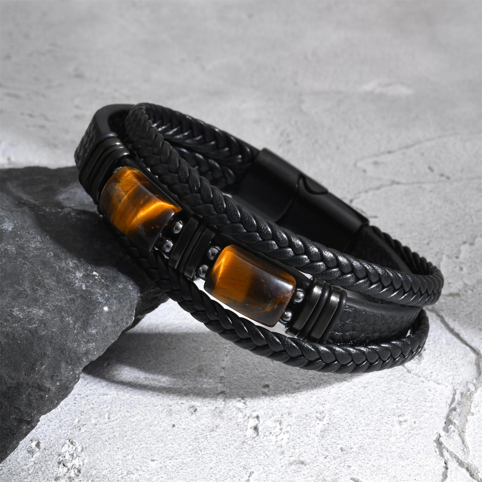 Men Braided Leather Bangle Tig - Leatherwork Jewelry ulasan dan harga