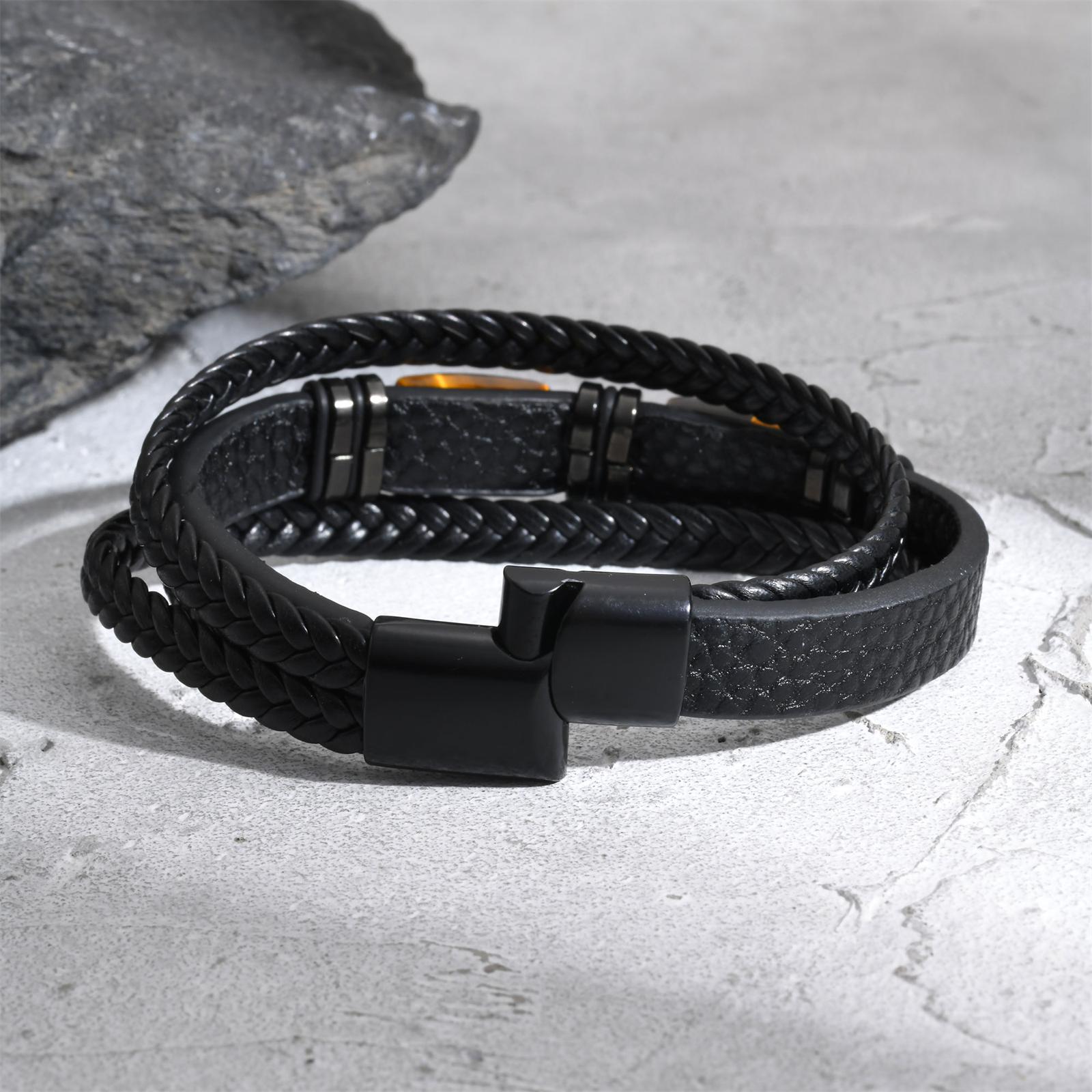 Men Braided Leather Bangle Tig - Leatherwork Jewelry ulasan dan harga