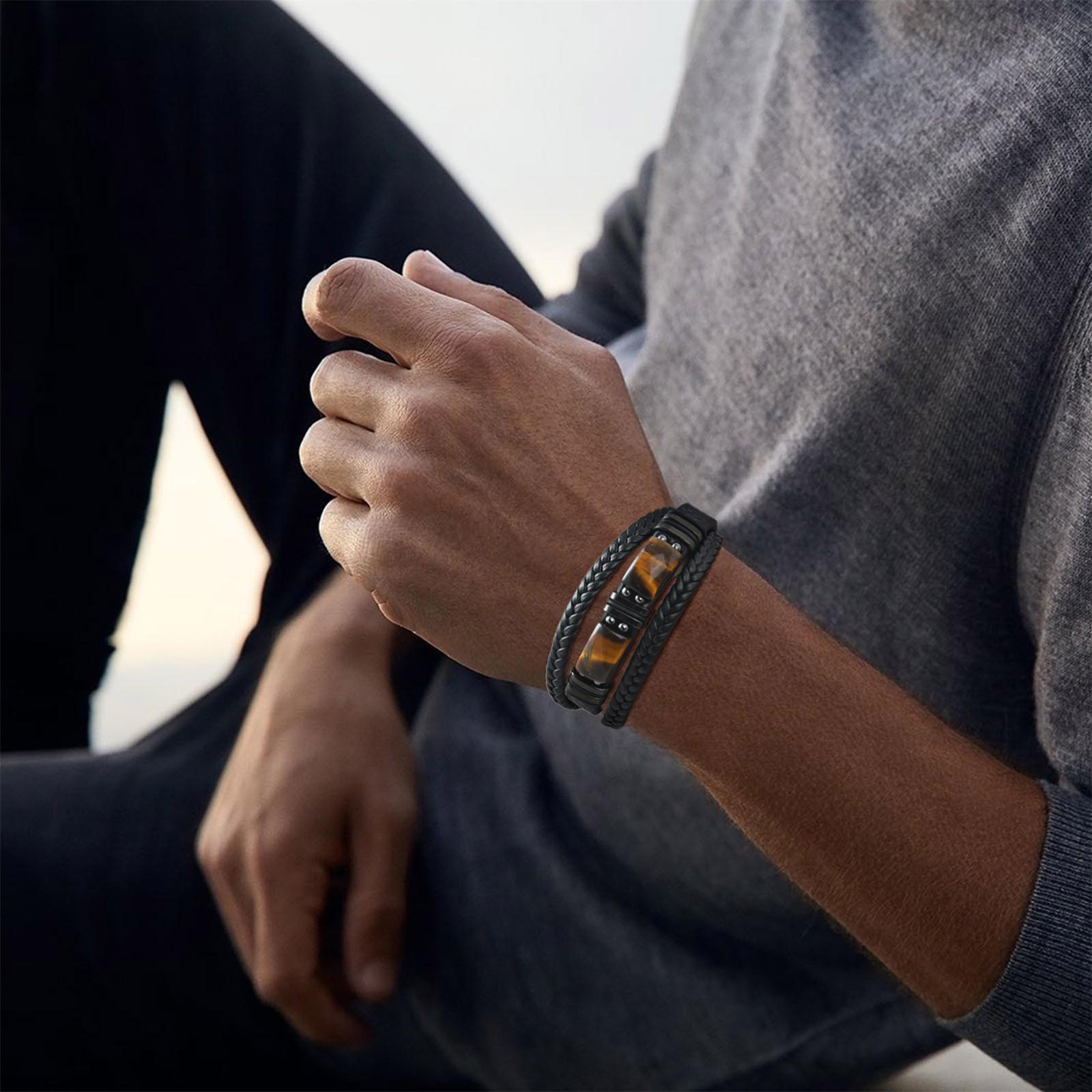 Men Braided Leather Bangle Tig - Leatherwork Jewelry ulasan dan harga