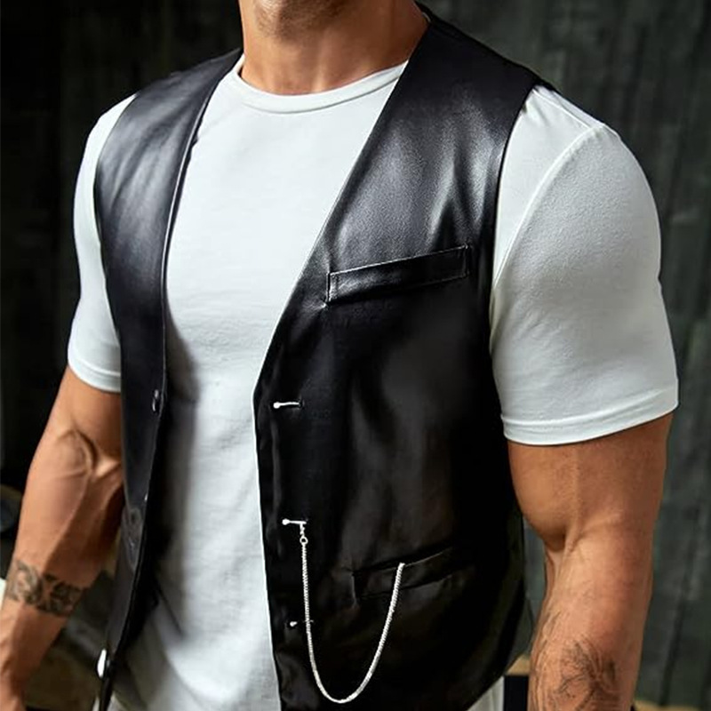 New Simple Men's PU Slim-fit L - Leather Work Vest ulasan dan harga