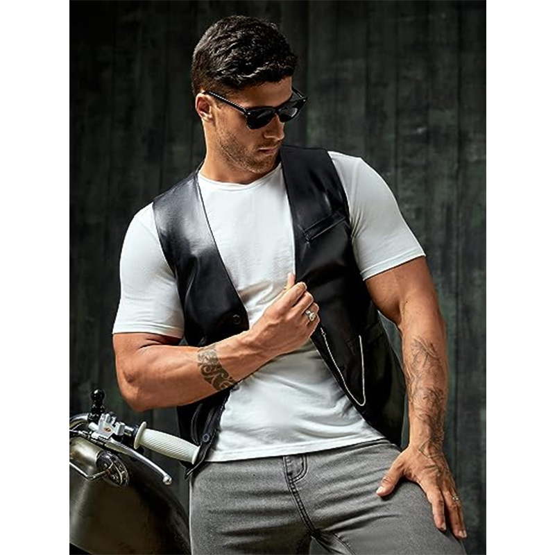 New Simple Men's PU Slim-fit L - Leather Work Vest ulasan dan harga