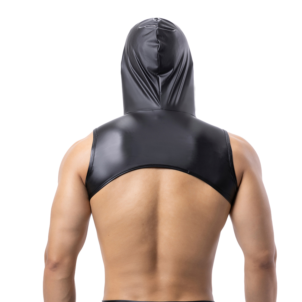 Men Faux Leather Hooded Fitnes - Leather Work Vest ulasan dan harga