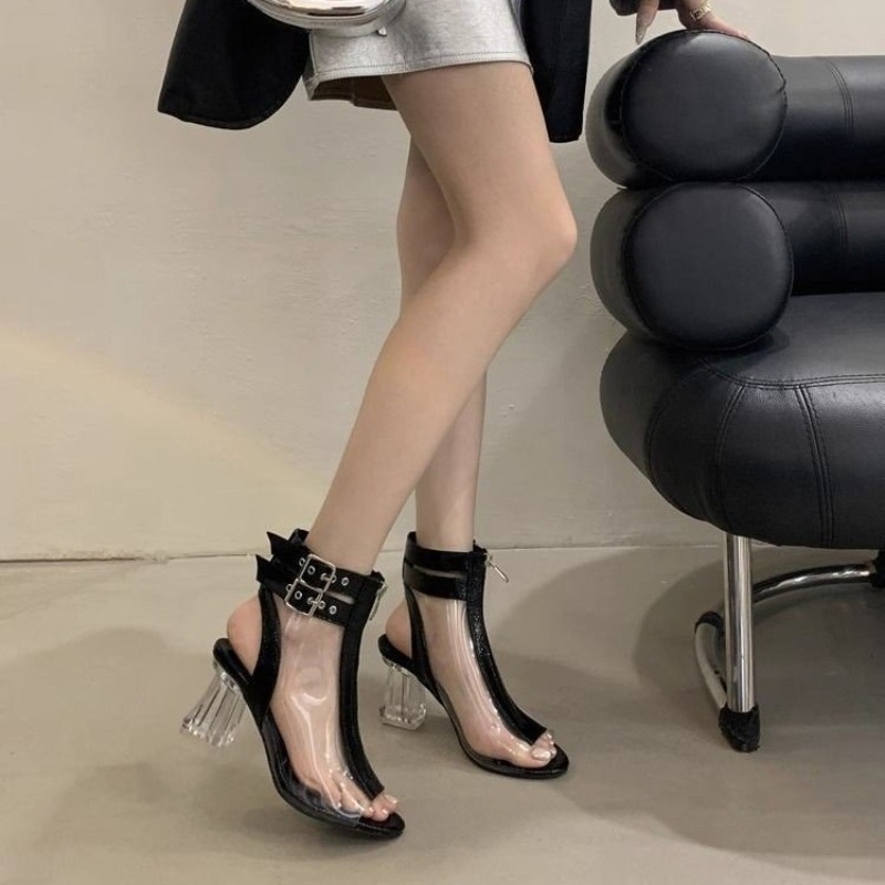 Crystal Heel Zip Sandals Summe - Belt Buckle Blank ulasan dan harga