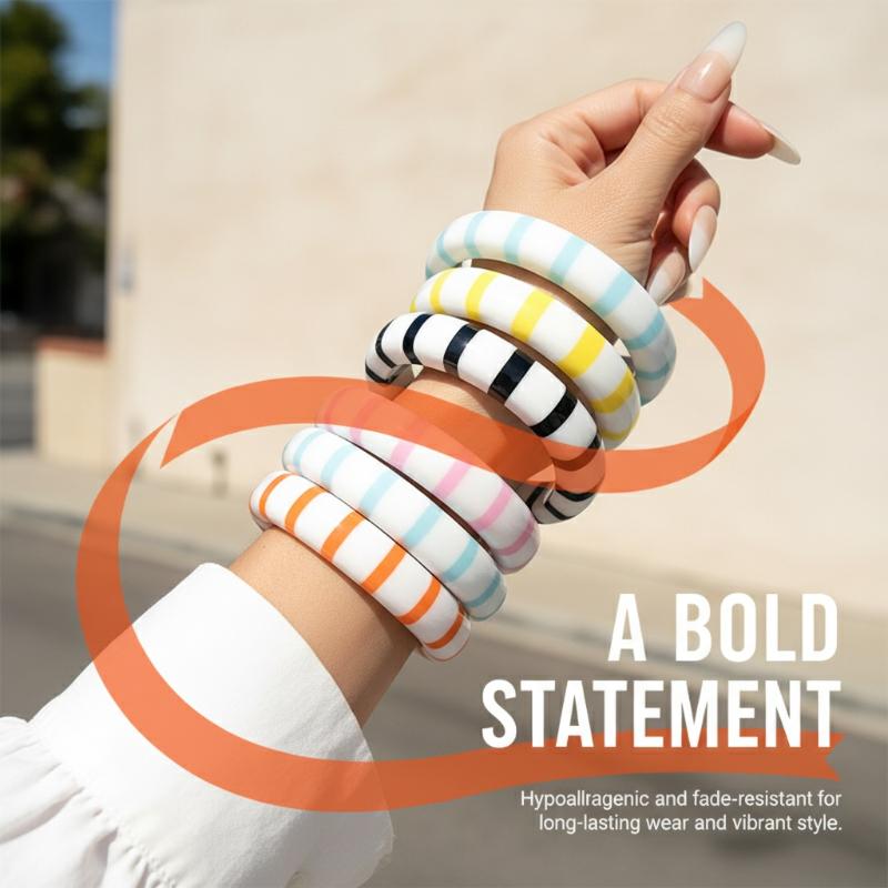 Color Block Resin Cuff Bracele - Leatherwork Jewelry ulasan dan harga